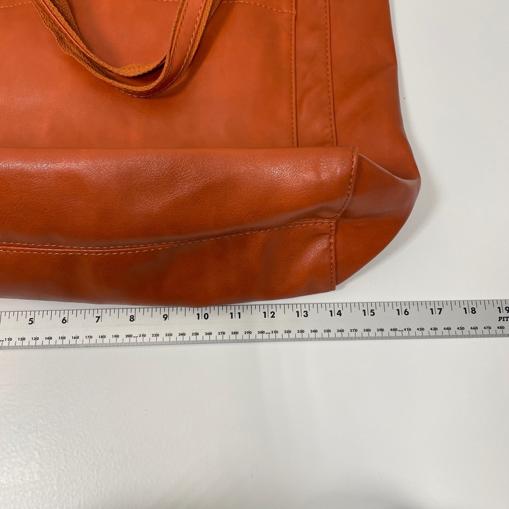 Burnt Orange Faux Leather Tote Bag Shoulder Purse Magnetic Snap Pocket Rust - Picture 6 of 8